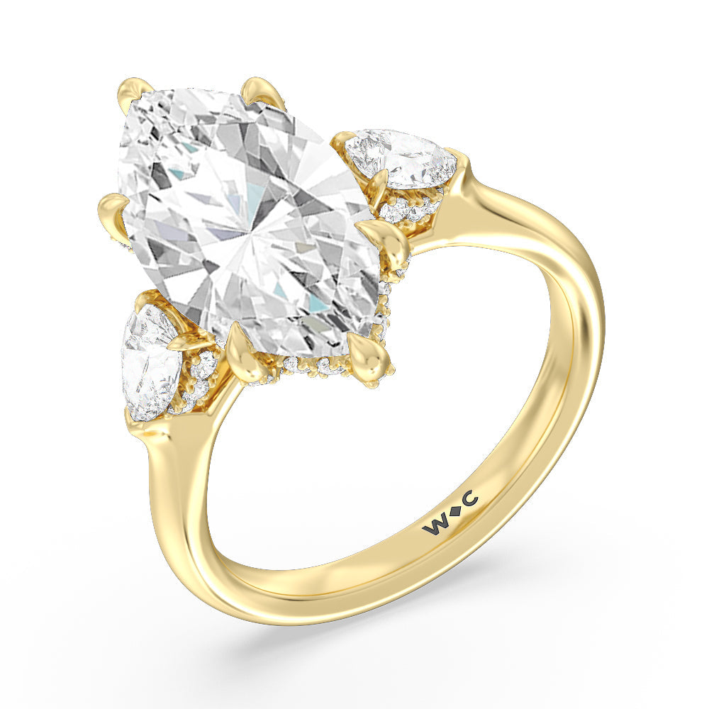 Marquise Cut Elegance Pear Side Stone Engagement Ring (E+ VVS+) with Lab Grown Diamond in 14KT Yellow Gold view 3
