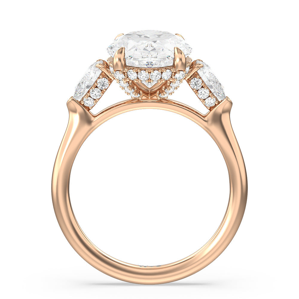 Oval Cut Elegance Pear Side Stone Engagement Ring (E+ VVS+) with Lab Grown Diamond in 14KT Rose Gold view 3
