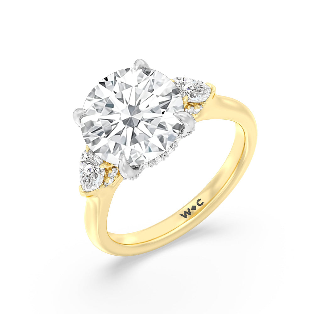 Round Cut Elegance Pear Side Stone Engagement Ring with Lab Grown Diamond in 14KT White & Yellow Gold view 3
