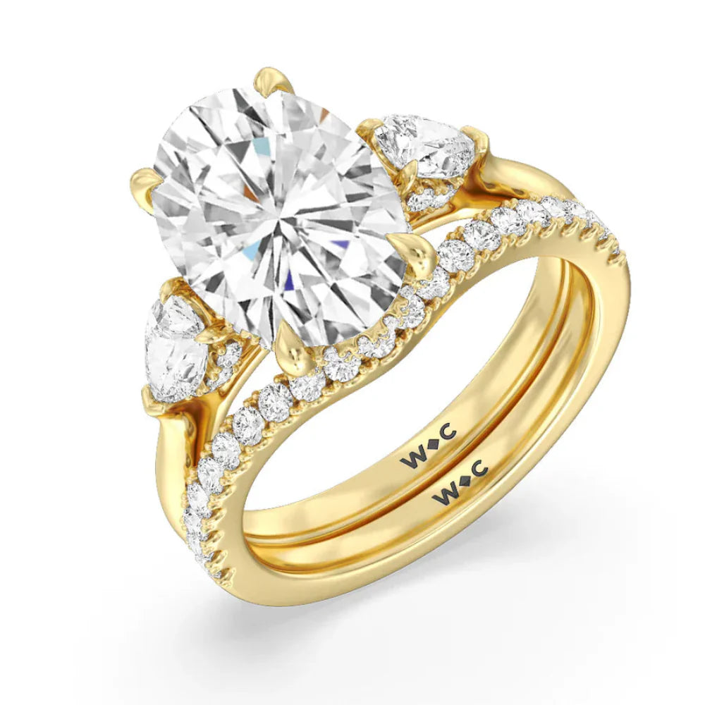 Oval Cut Elegance Pear Side Stone Engagement Ring with Lab Grown Diamond in 14KT Yellow Gold view 5
