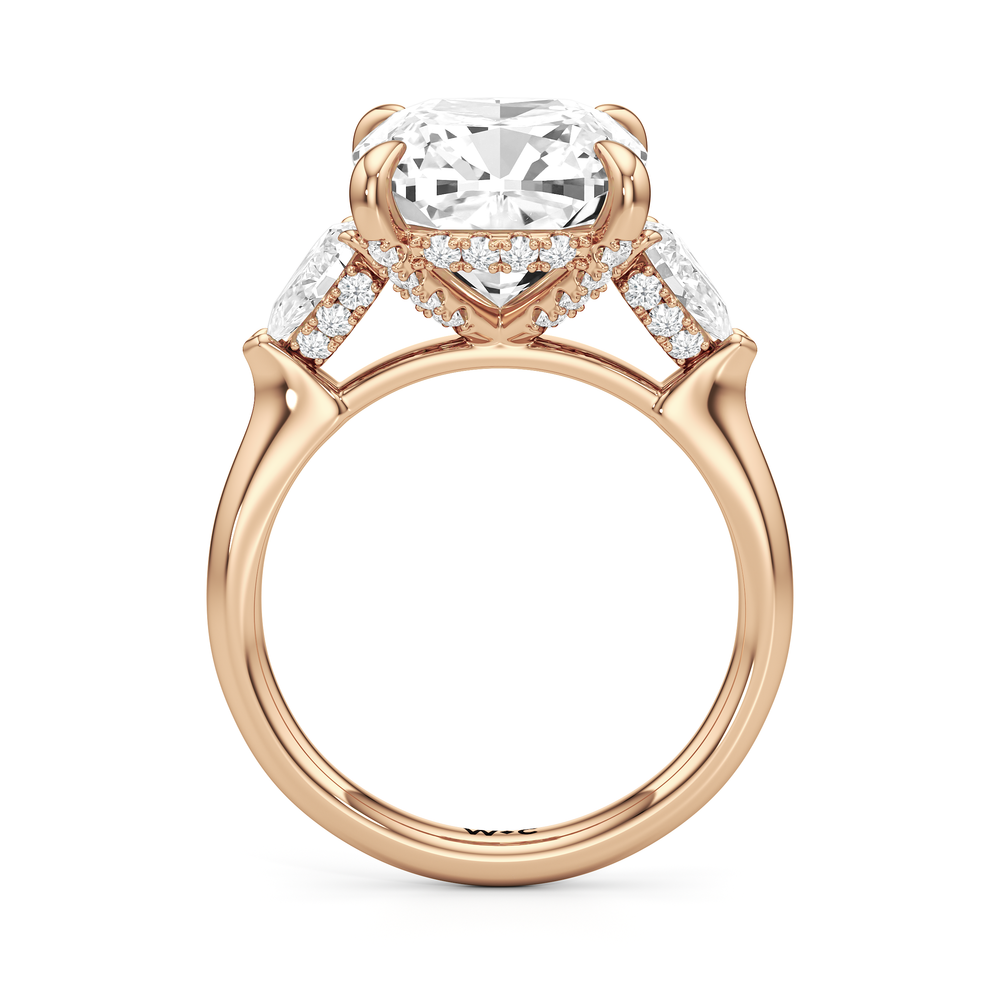 Elegance Pear Side Stone Engagement Ring with Cushion Cut Diamond in 14KT Rose Gold view 5
