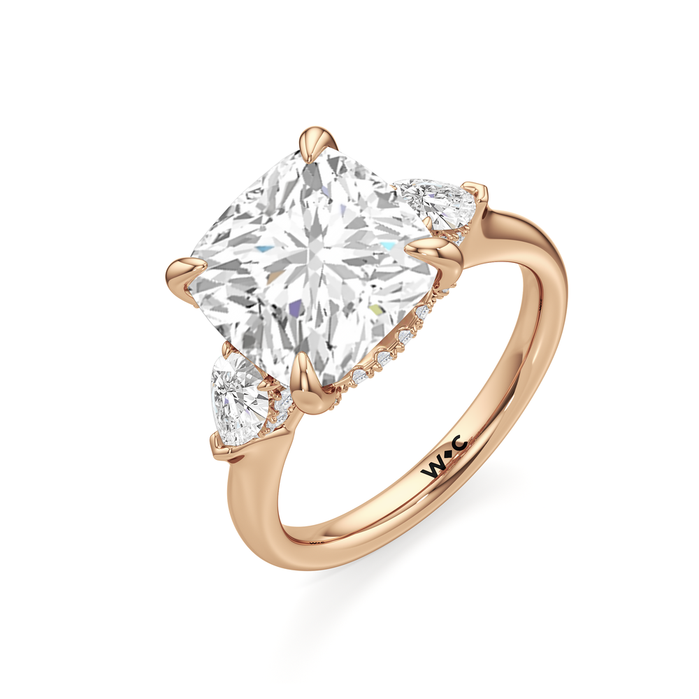 Elegance Pear Side Stone Engagement Ring with Cushion Cut Diamond in 14KT Rose Gold view 6
