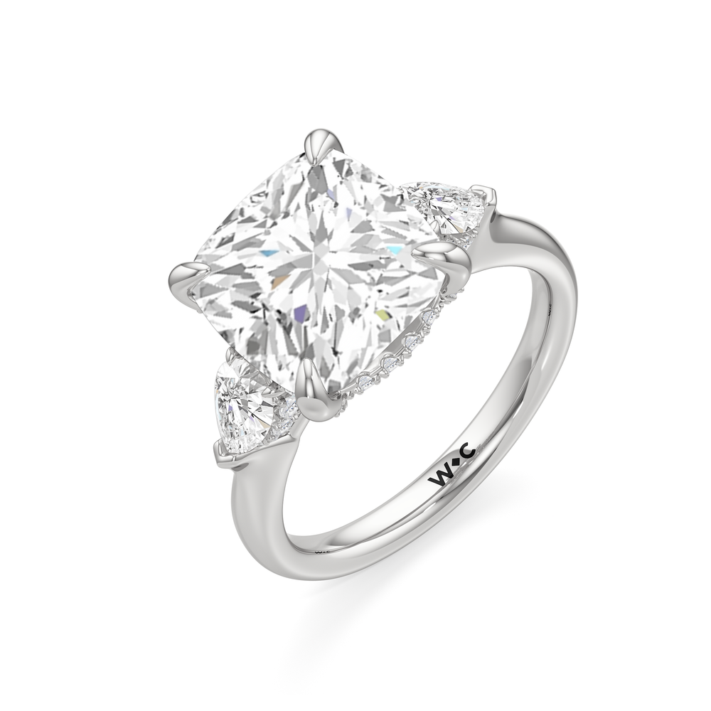 Elegance Pear Side Stone Engagement Ring with Cushion Cut Diamond in 14KT Platinum view 6
