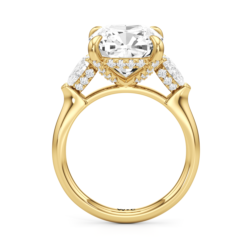 Elegance Pear Side Stone Engagement Ring with Cushion Cut Diamond in 14KT Yellow Gold view 5
