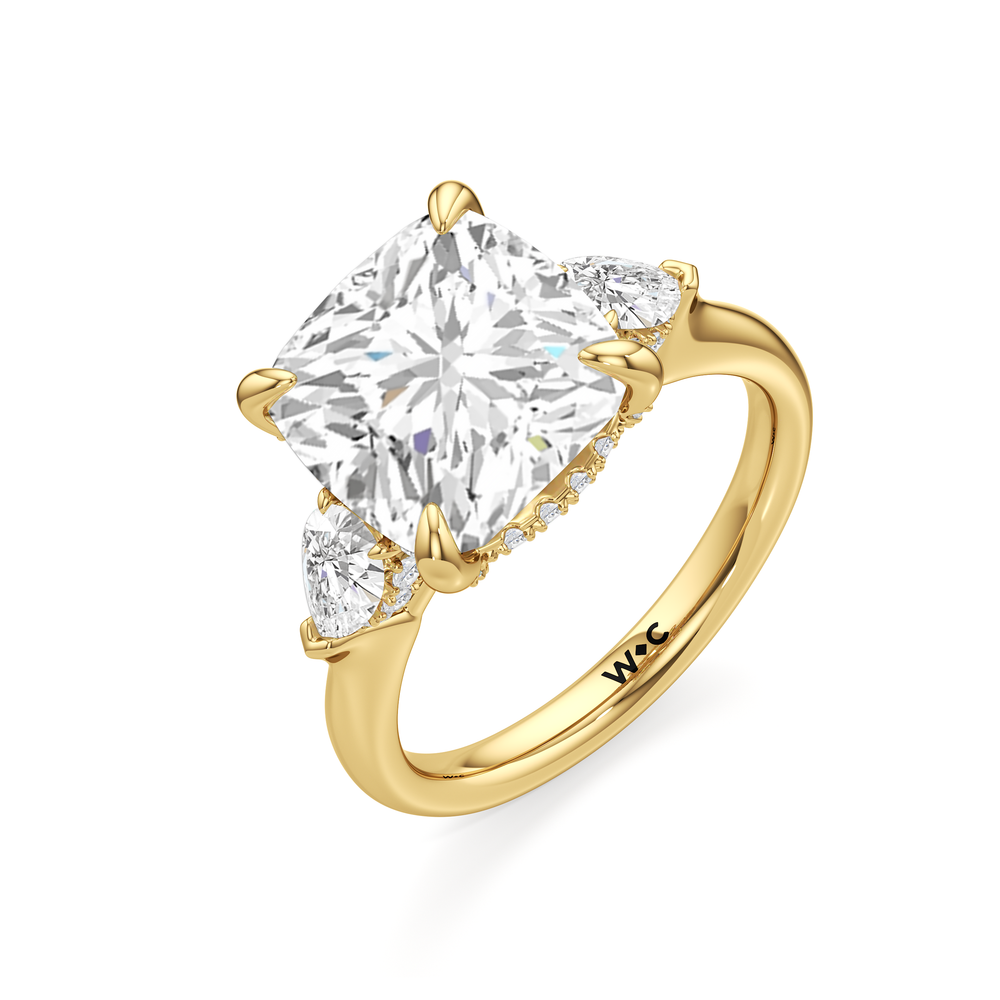 Elegance Pear Side Stone Engagement Ring with Cushion Cut Diamond in 14KT Yellow Gold view 6
