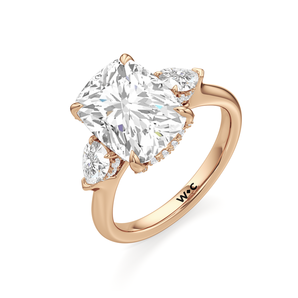 Elegance Pear Side Stone Engagement Ring with Elongated Cushion Cut Diamond in 14KT Rose Gold view 6
