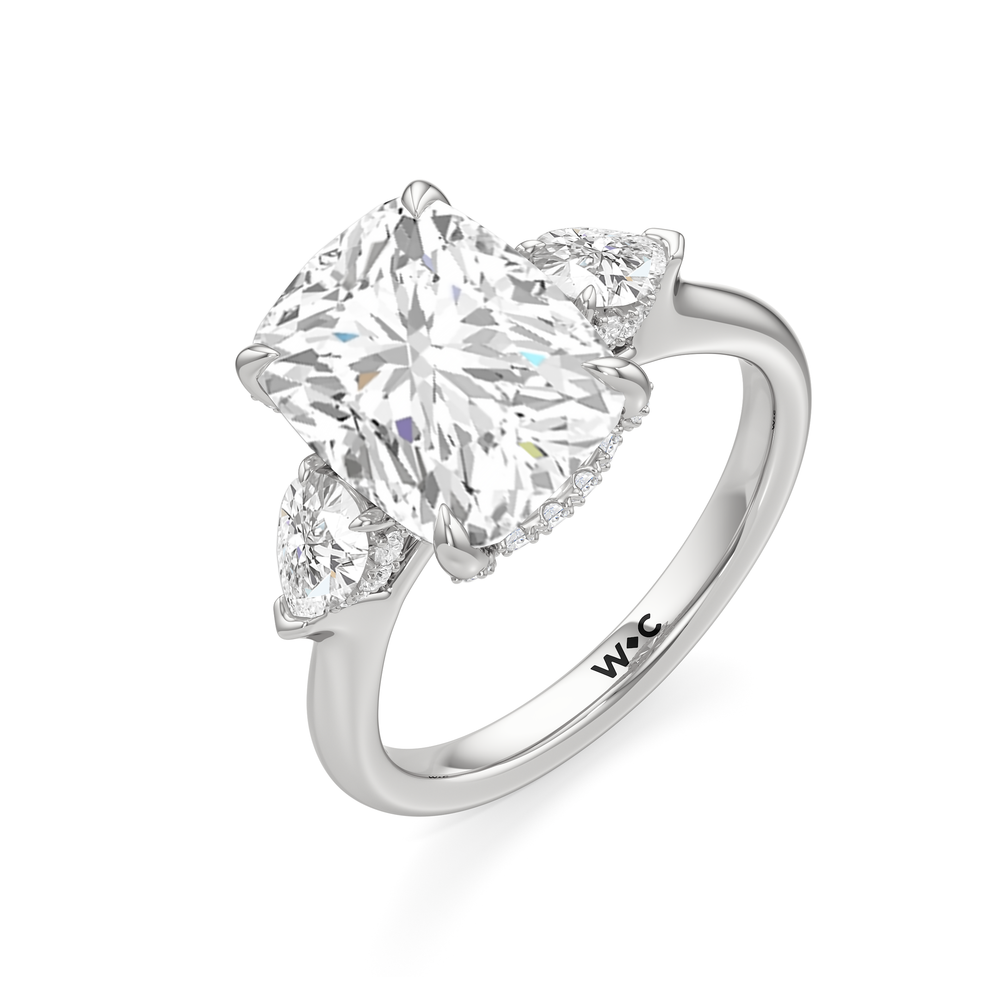 Elegance Pear Side Stone Engagement Ring with Elongated Cushion Cut Diamond in 14KT Platinum view 6
