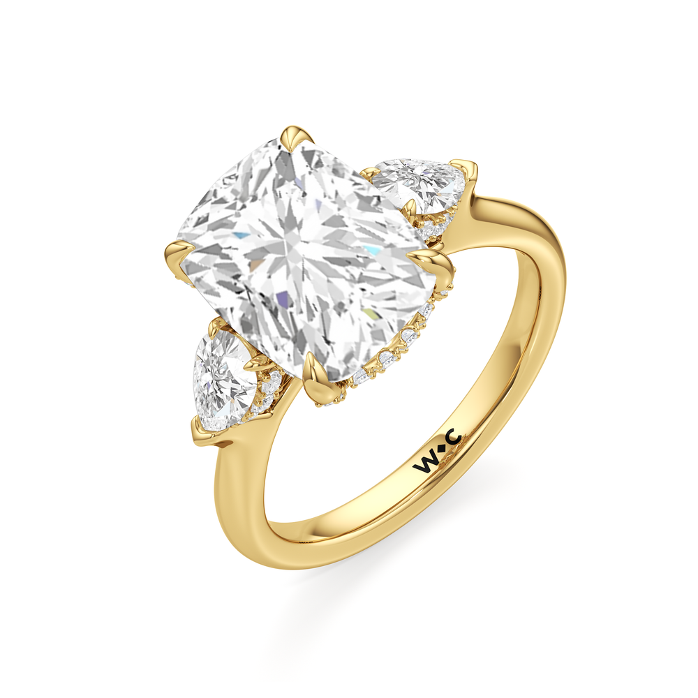 Elegance Pear Side Stone Engagement Ring with Elongated Cushion Cut Diamond in 14KT Yellow Gold view 6
