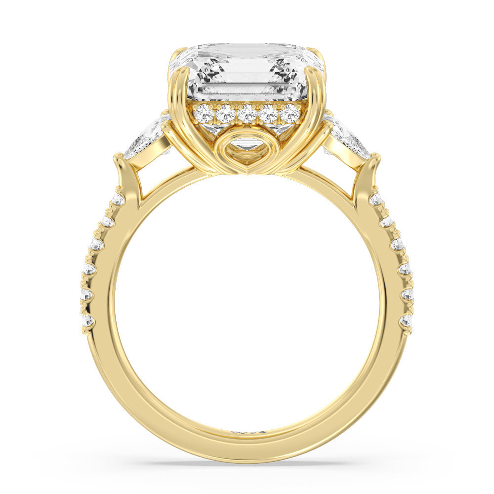 Elegance Trillion Diamond Three Stone Engagement Ring with Oval Cut Diamond in 14KT Rose Gold view 8
