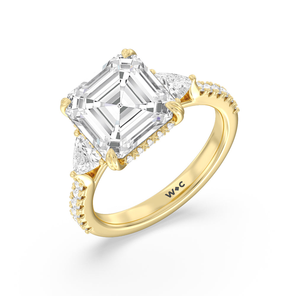 Elegance Trillion Diamond Three Stone Engagement Ring with Oval Cut Diamond in 14KT Rose Gold view 9
