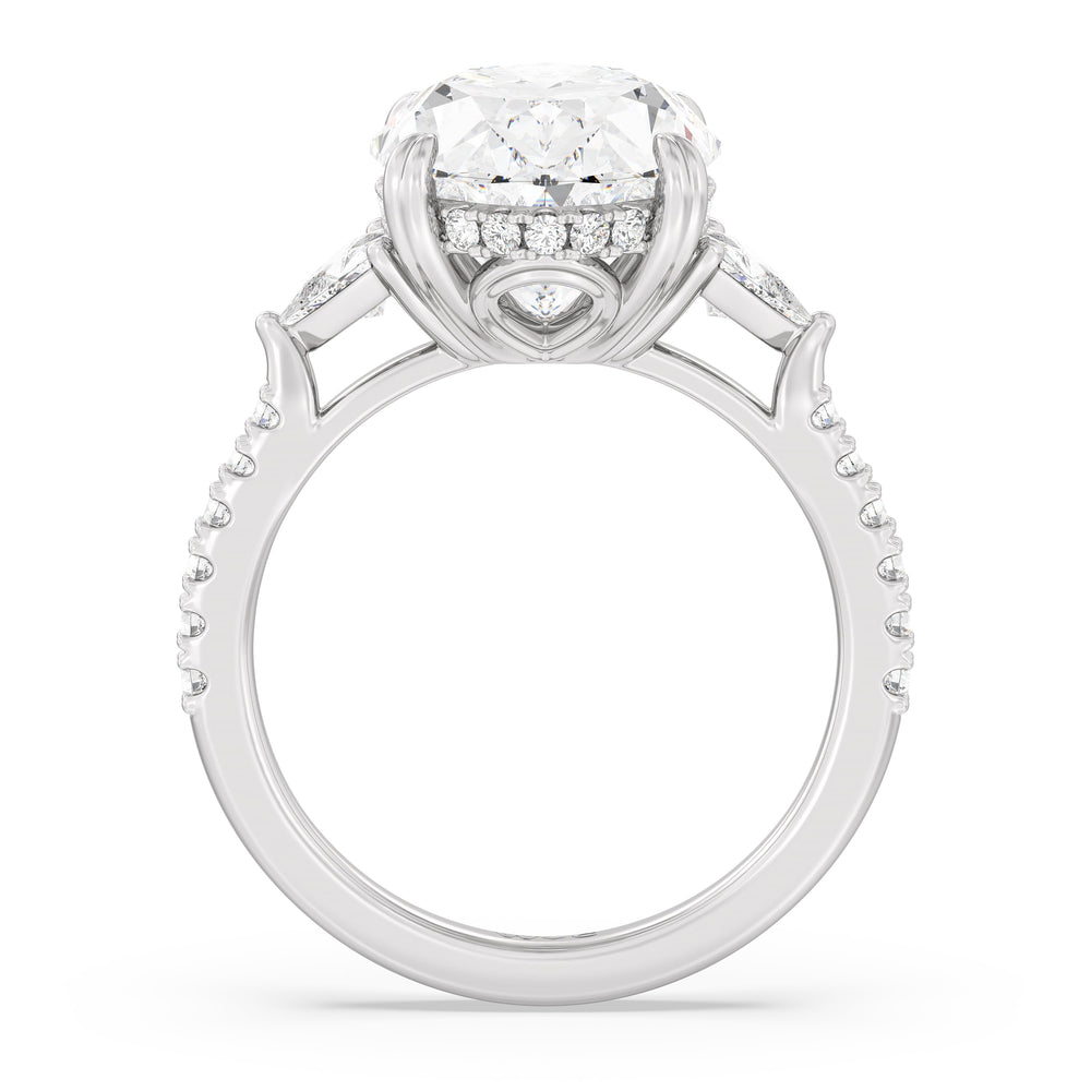 Elegance Trillion Diamond Three Stone Engagement Ring with Oval Cut Diamond in 14KT Platinum view 2
