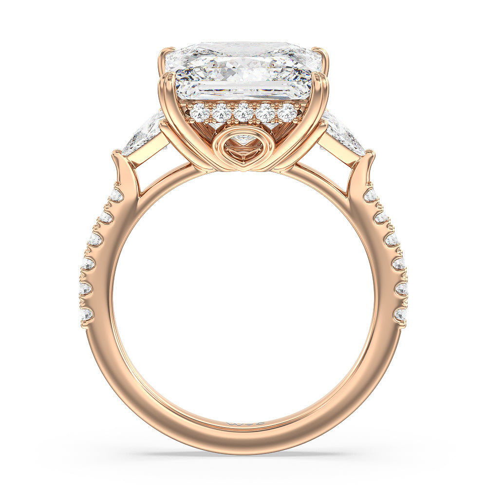 Elegance Trillion Diamond Three Stone Engagement Ring with Princess Cut Diamond in 14KT Rose Gold view 2
