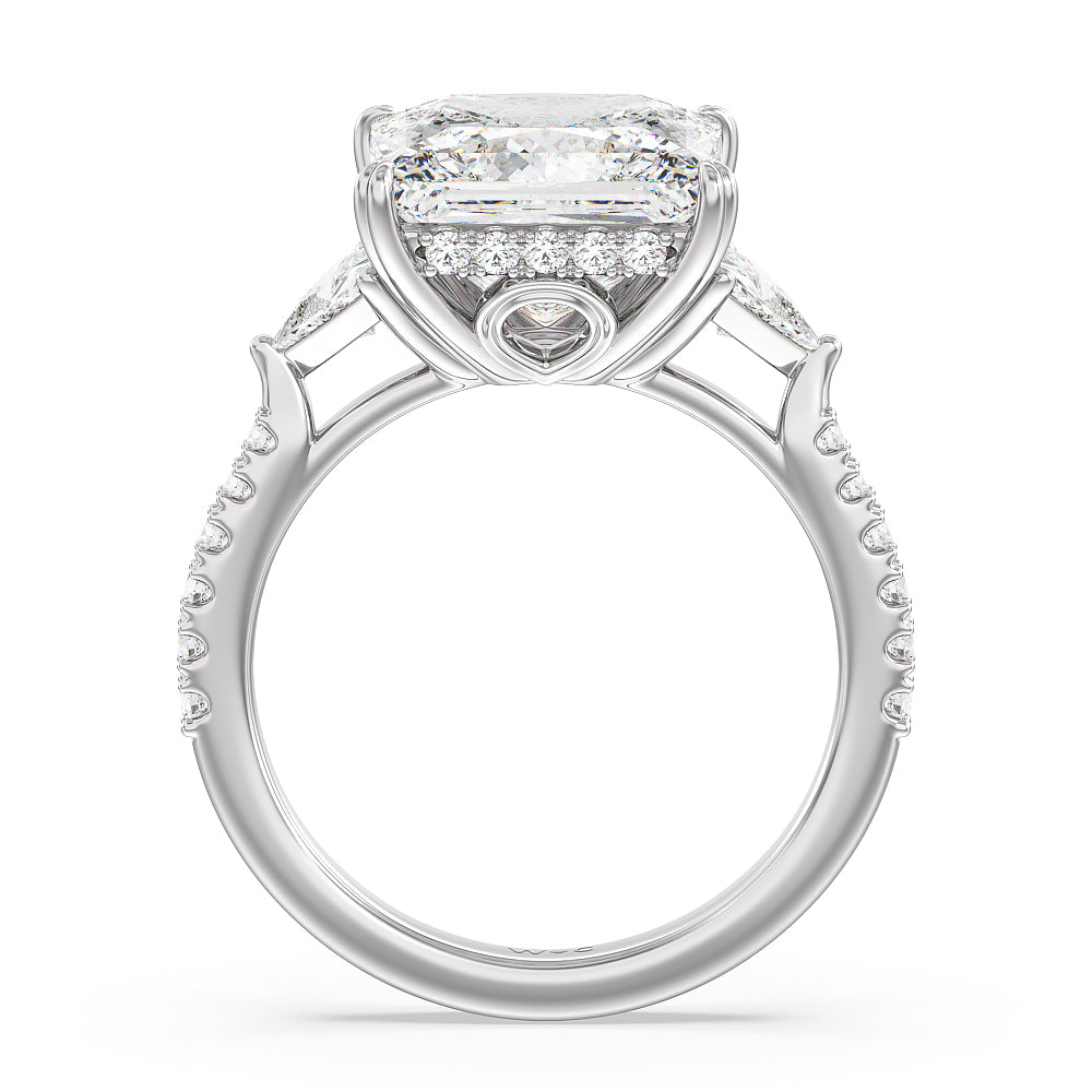 Elegance Trillion Diamond Three Stone Engagement Ring with Princess Cut Diamond in 14KT Platinum view 2
