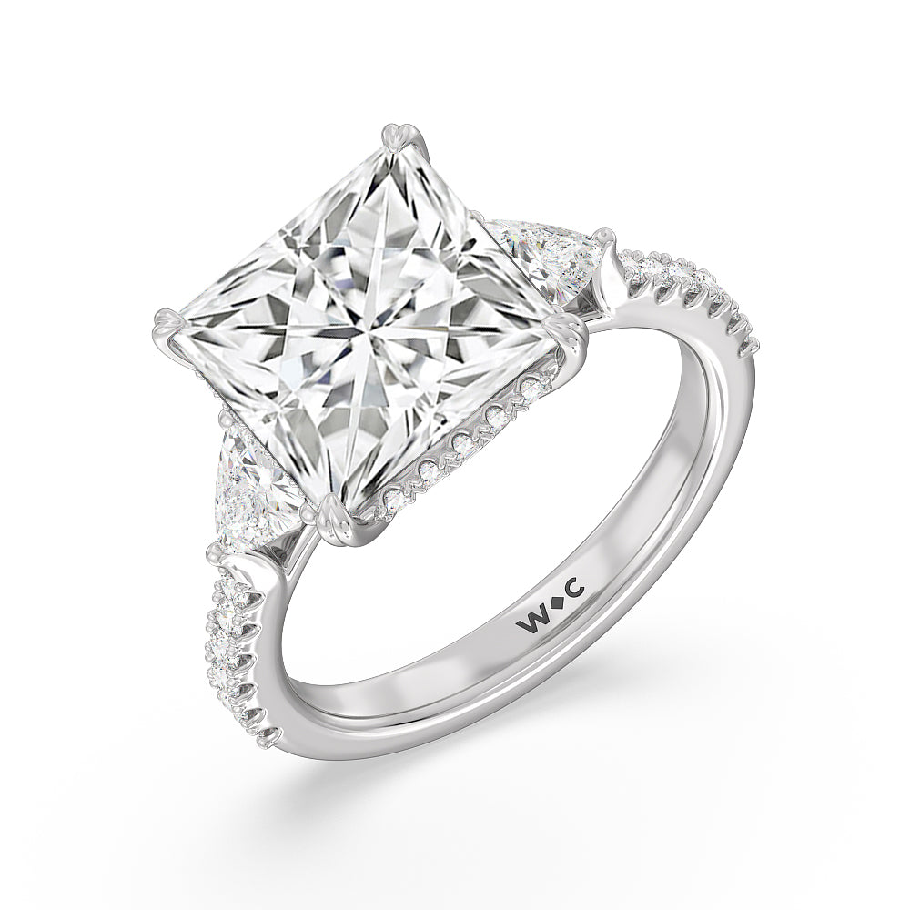 Princess Trillion Diamond Engagement Ring Three 3 Stone Setting 14k W Gold  1Ct