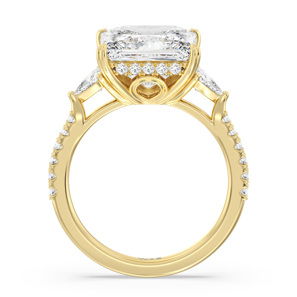 Elegance Trillion Diamond Three Stone Engagement Ring with Princess Cut Diamond in 14KT Yellow Gold view 2
