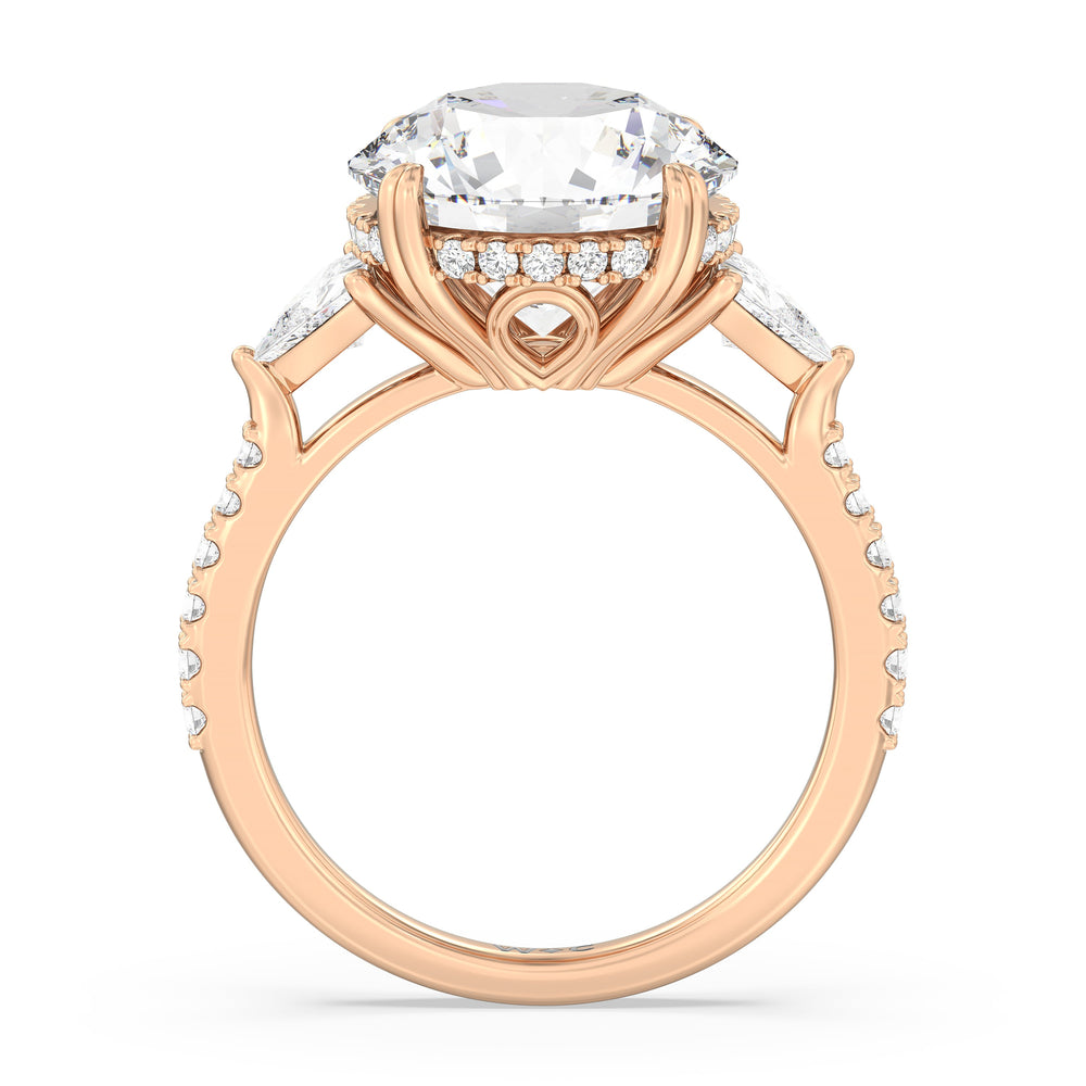Elegance Trillion Diamond Three Stone Engagement Ring with Round Cut Diamond in 14KT Rose Gold view 2
