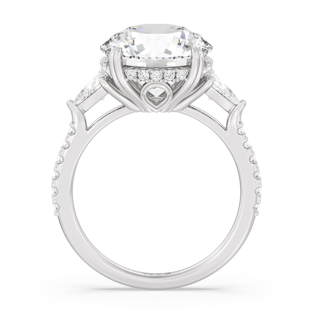 Elegance Trillion Diamond Three Stone Engagement Ring with Round Cut Diamond in 14KT Platinum view 2
