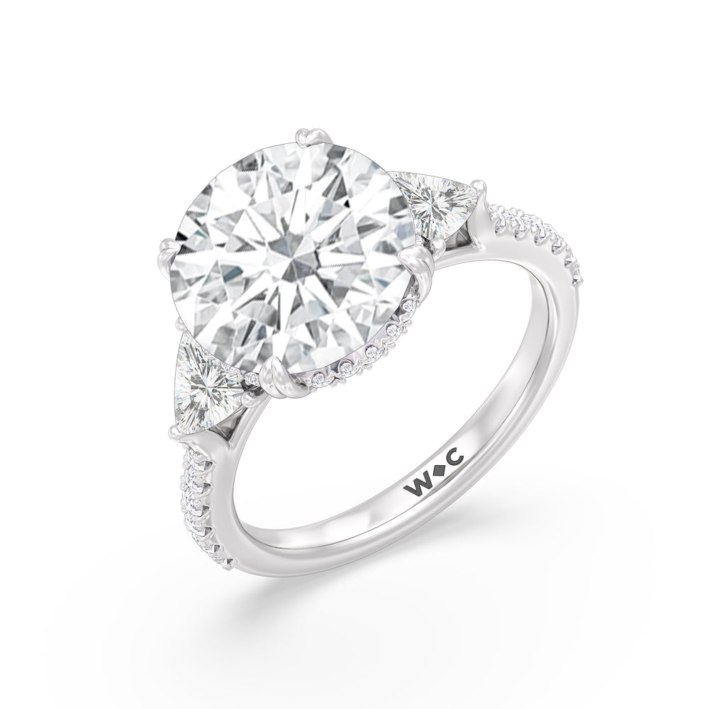 Elegance Trillion Diamond Three Stone Engagement Ring with Round Cut Diamond in 14KT Platinum view 3
