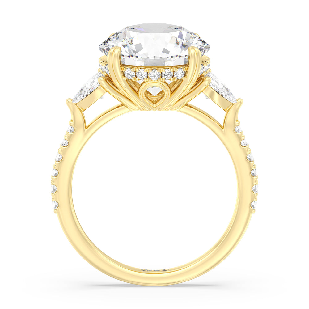Elegance Trillion Diamond Three Stone Engagement Ring with Round Cut Diamond in 14KT Yellow Gold view 2
