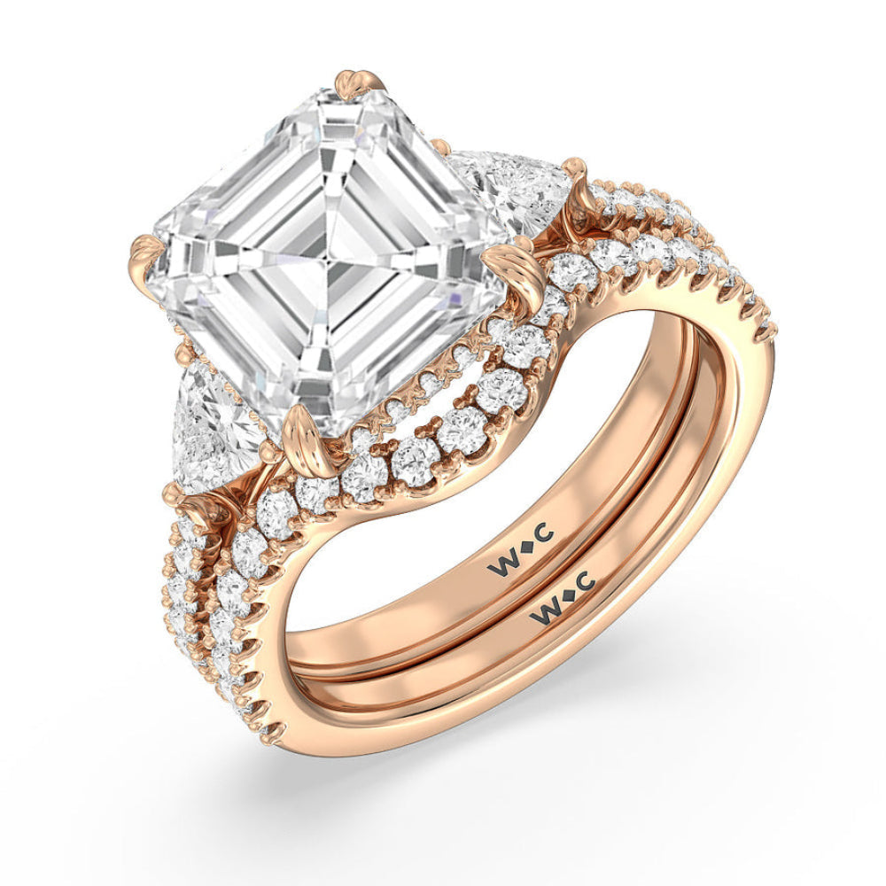 Elegance Trillion Diamond Three Stone Engagement Ring with Round Cut Diamond in 14KT Rose Gold view 6

