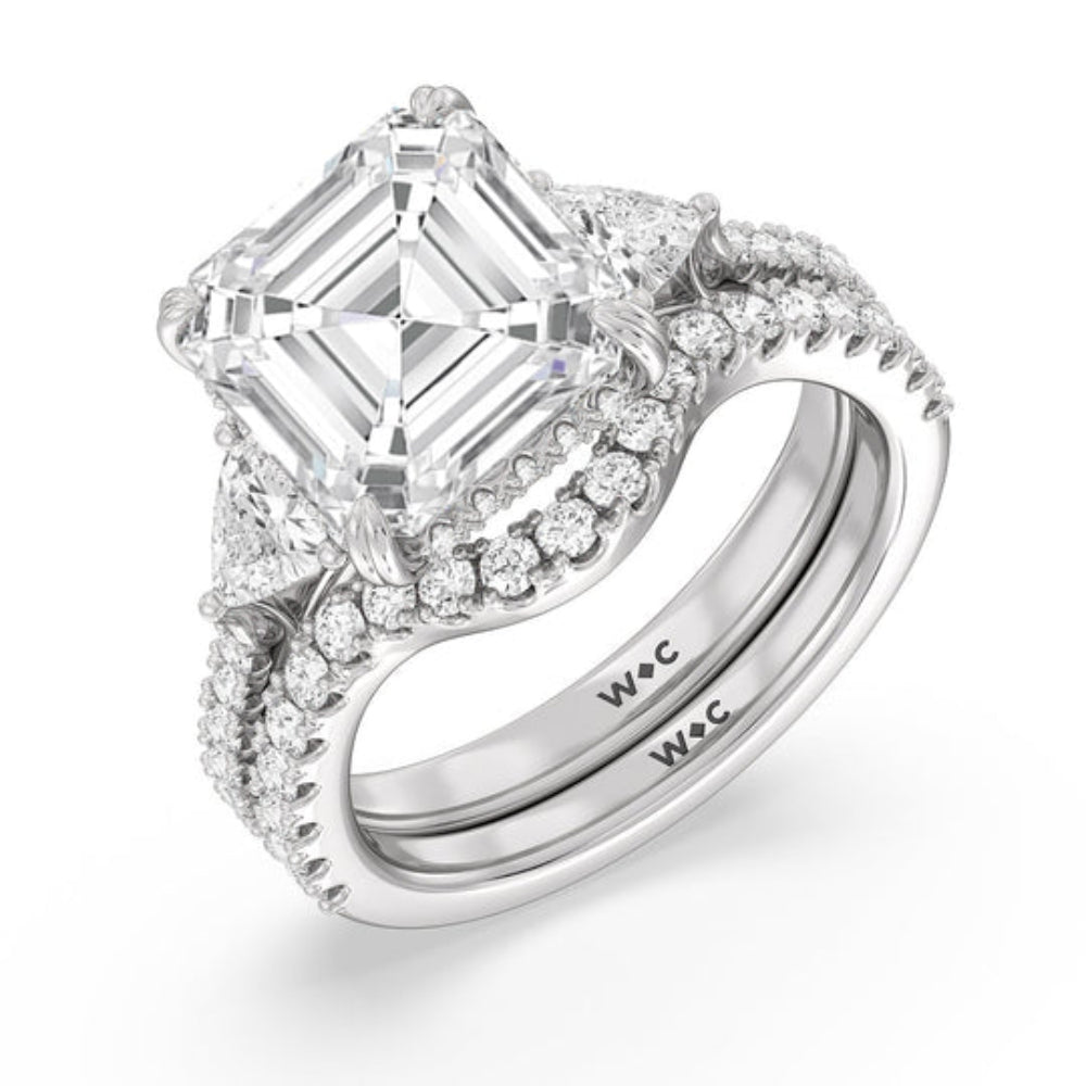 Elegance Trillion Diamond Three Stone Engagement Ring with Round Cut Diamond in 14KT Rose Gold view 4
