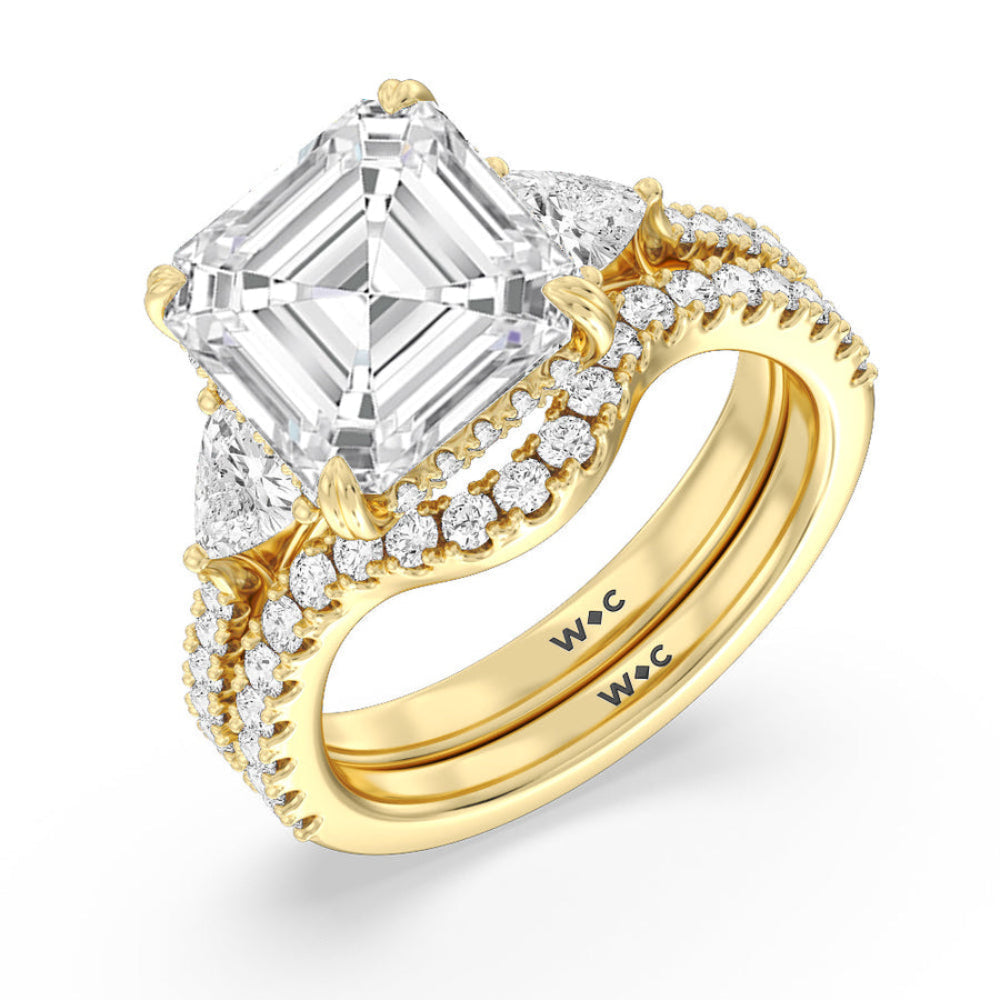 Elegance Trillion Diamond Three Stone Engagement Ring with Round Cut Diamond in 14KT Rose Gold view 5
