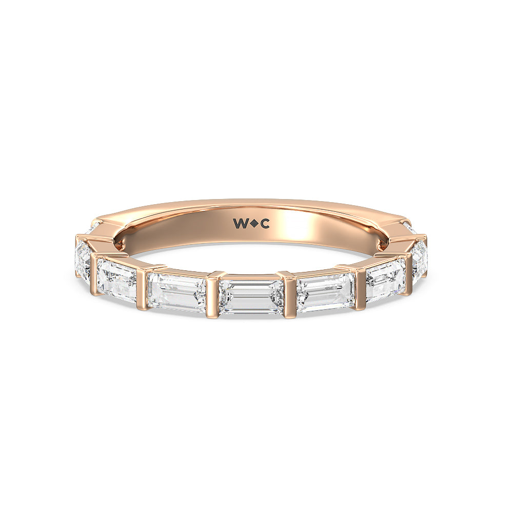 Elegance Twin Baguette Side Stone Diamond Wedding Band with 18KT Rose Gold Cut Diamond in 14KT Rose Gold view 1
