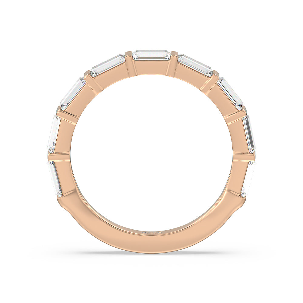 Elegance Twin Baguette Side Stone Diamond Wedding Band with 18KT Rose Gold Cut Diamond in 14KT Rose Gold view 2
