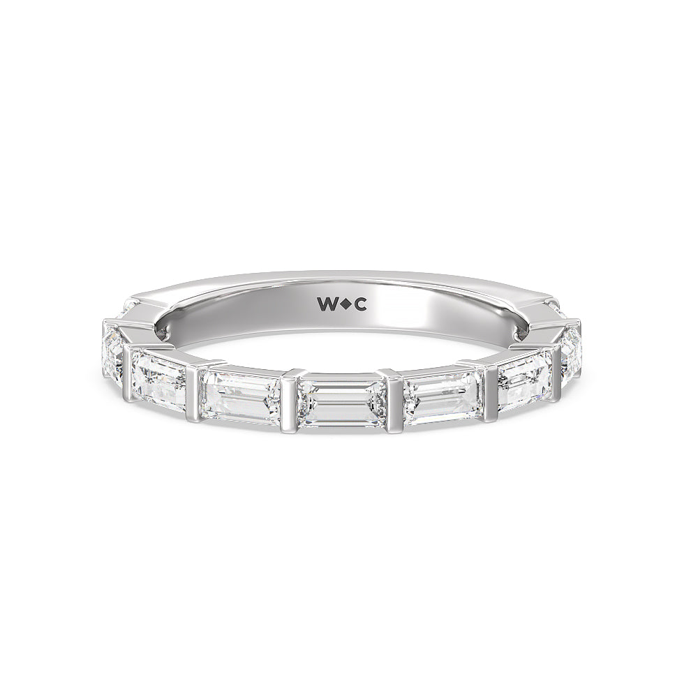 Elegance Twin Baguette Side Stone Diamond Wedding Band with Platinum Cut Diamond in 14KT Platinum view 1
