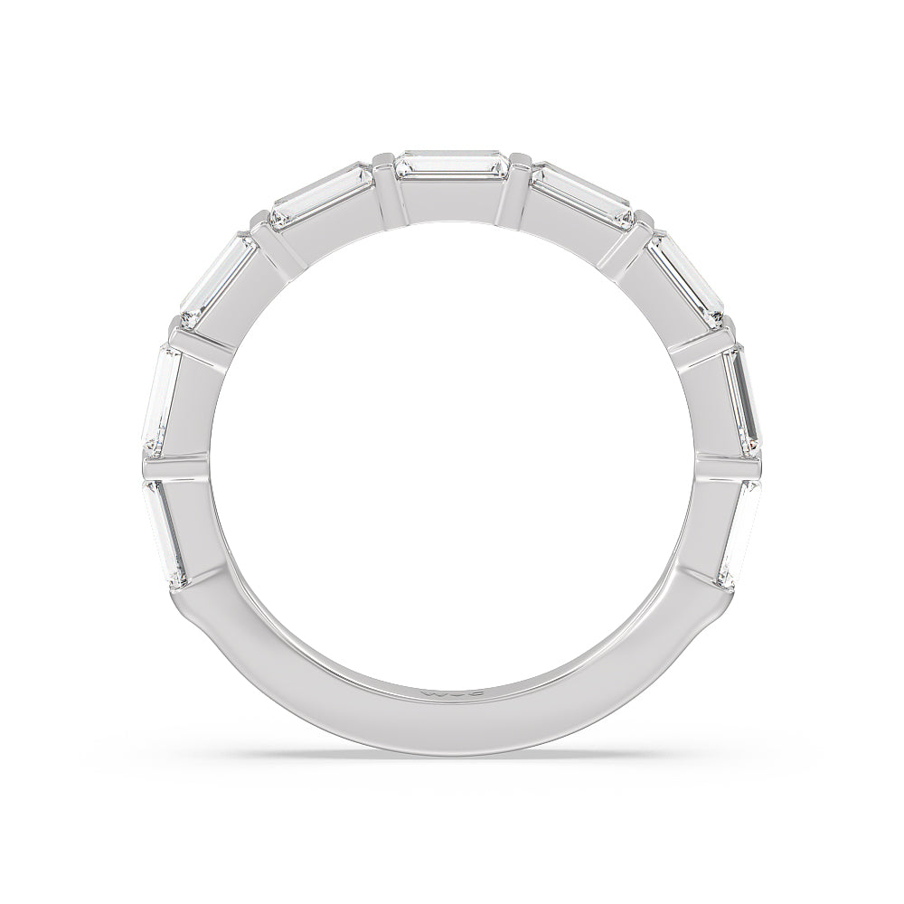 Elegance Twin Baguette Side Stone Diamond Wedding Band with Platinum Cut Diamond in 14KT Platinum view 2
