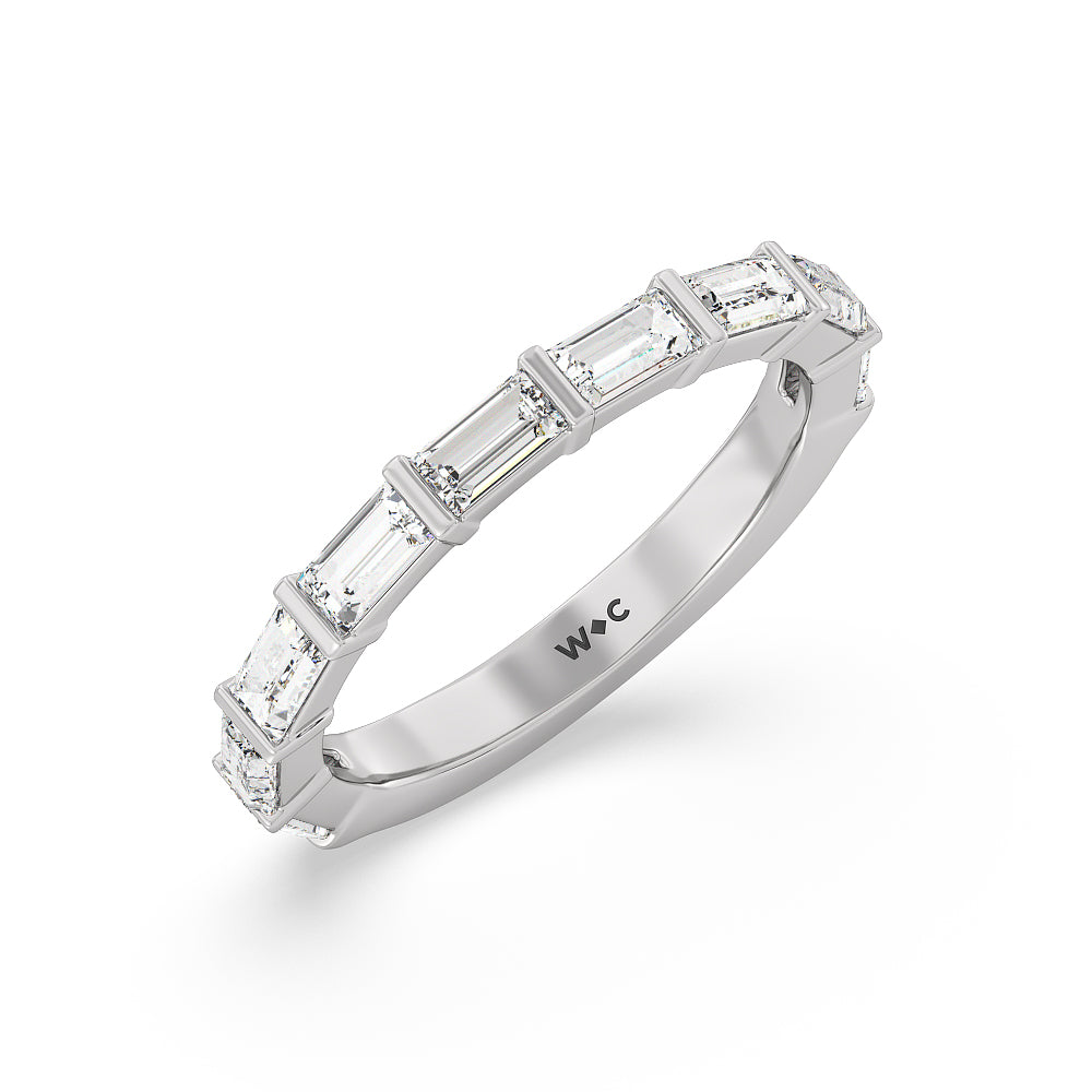 Elegance Twin Baguette Side Stone Diamond Wedding Band with Platinum Cut Diamond in 14KT Platinum view 4
