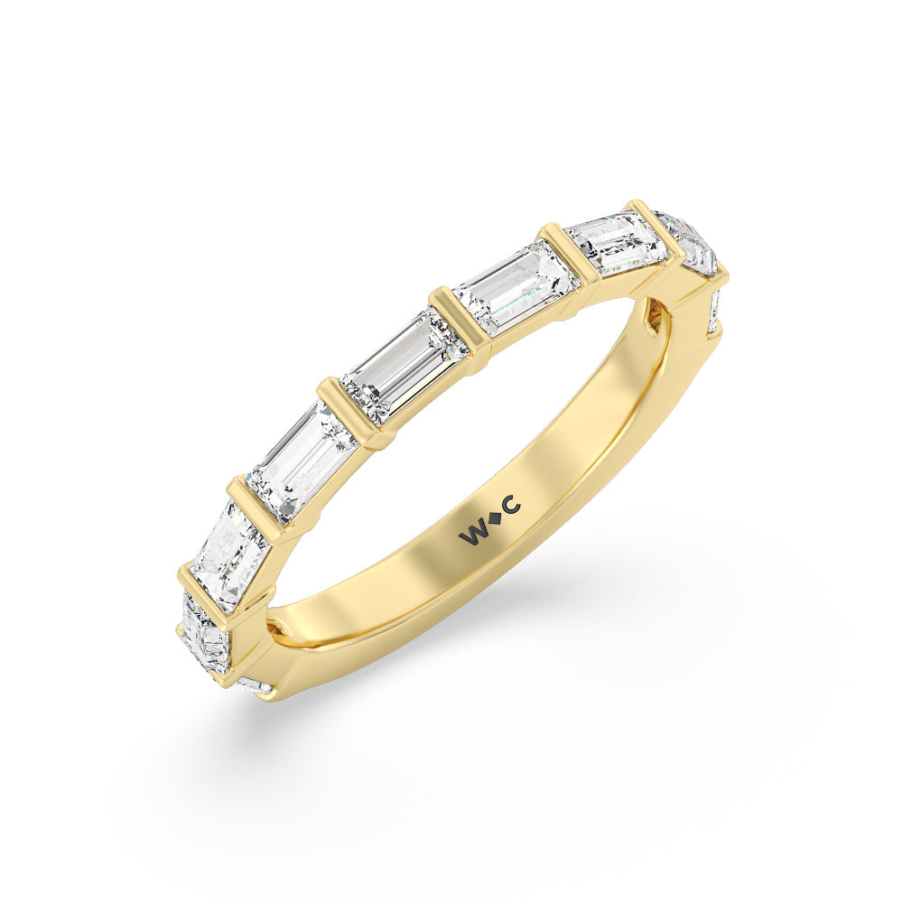 Elegance Twin Baguette Side Stone Diamond Wedding Band Size 7.5 with 14KT Yellow Gold Cut Diamond in 14KT Yellow Gold view 4
