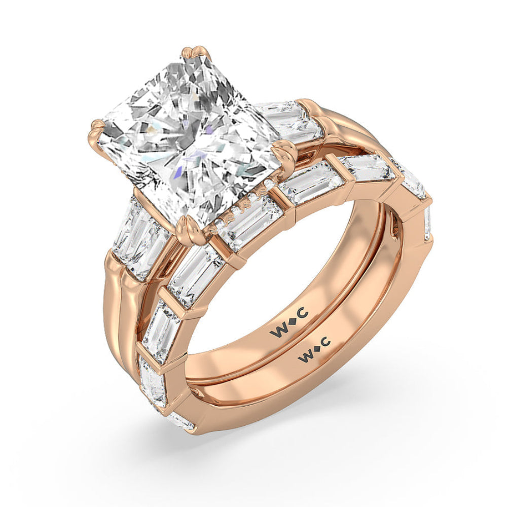 Elegance Twin Baguette Side Stone Engagement Ring with Oval Cut Diamond in 14KT Rose Gold view 6
