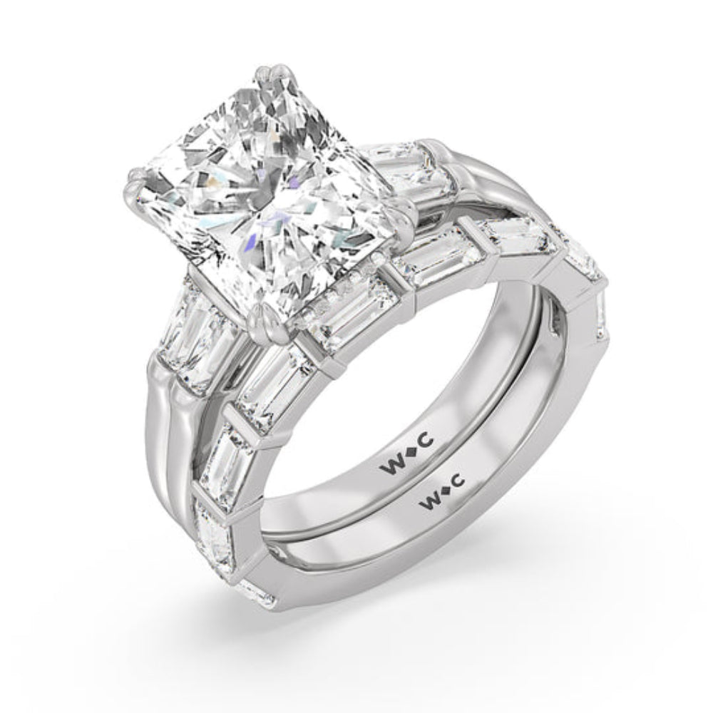 Elegance Twin Baguette Side Stone Engagement Ring with Oval Cut Diamond in 14KT Rose Gold view 4
