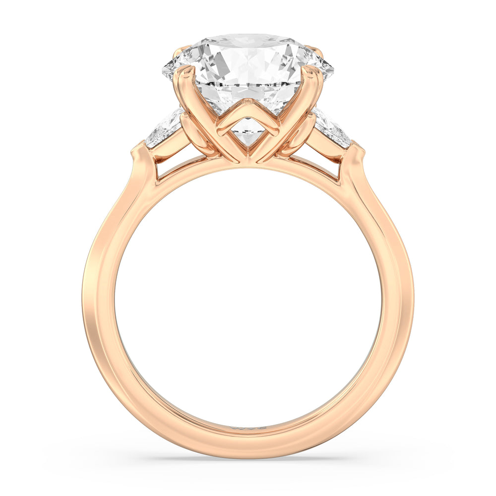 Elegance Trillion Three Stone Engagement Ring with Round Cut Diamond in 14KT Rose Gold view 3

