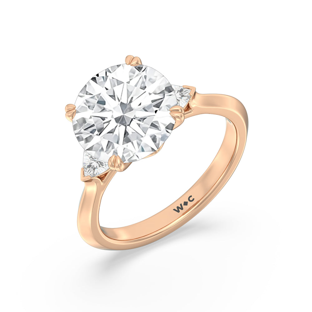 Elegance Trillion Three Stone Engagement Ring with Round Cut Diamond in 14KT Rose Gold view 4
