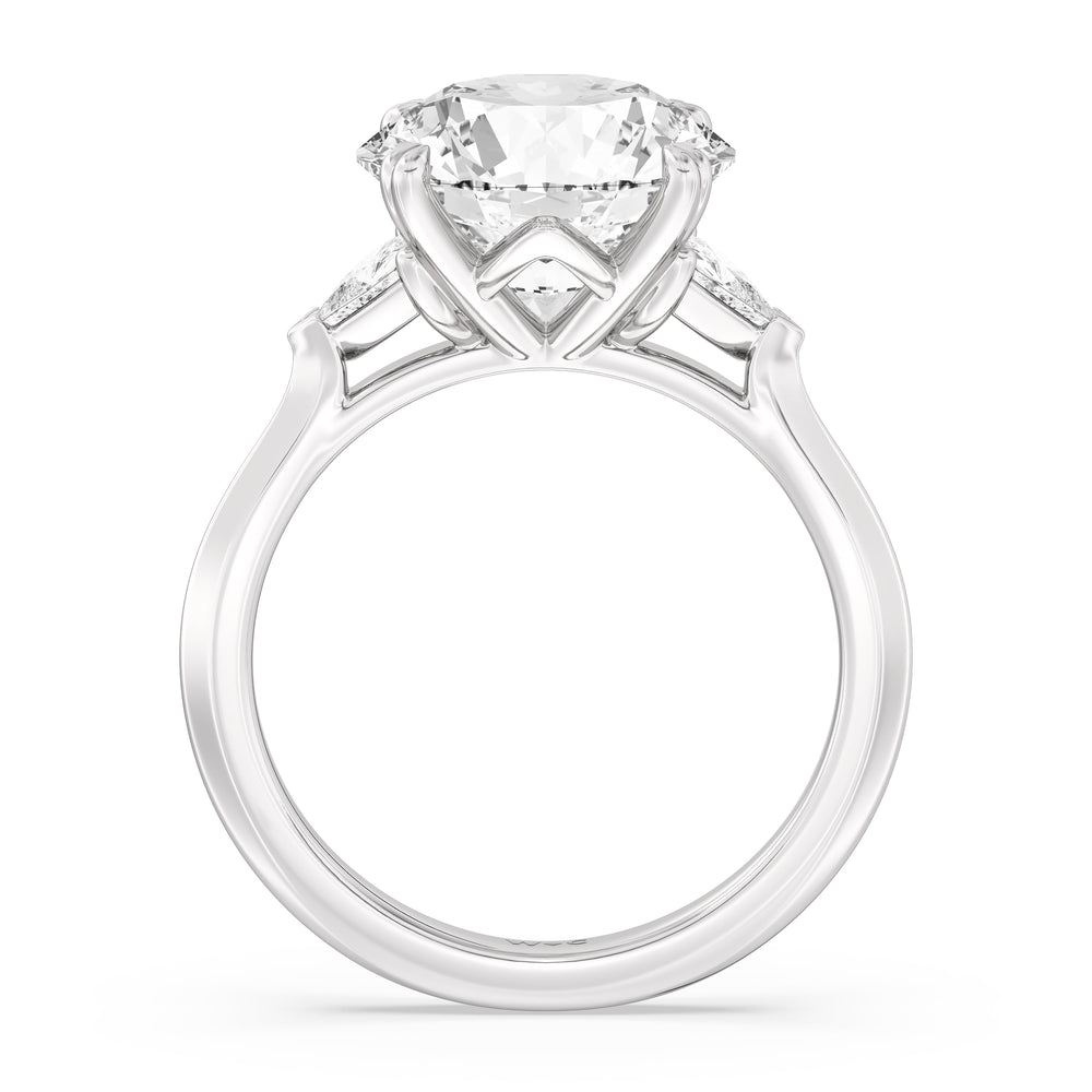 Elegance Trillion Three Stone Engagement Ring with Round Cut Diamond in 14KT Platinum view 3
