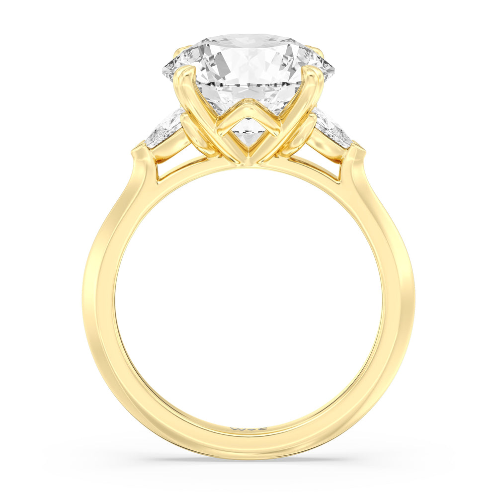 Elegance Trillion Three Stone Engagement Ring with Round Cut Diamond in 14KT Yellow Gold view 3
