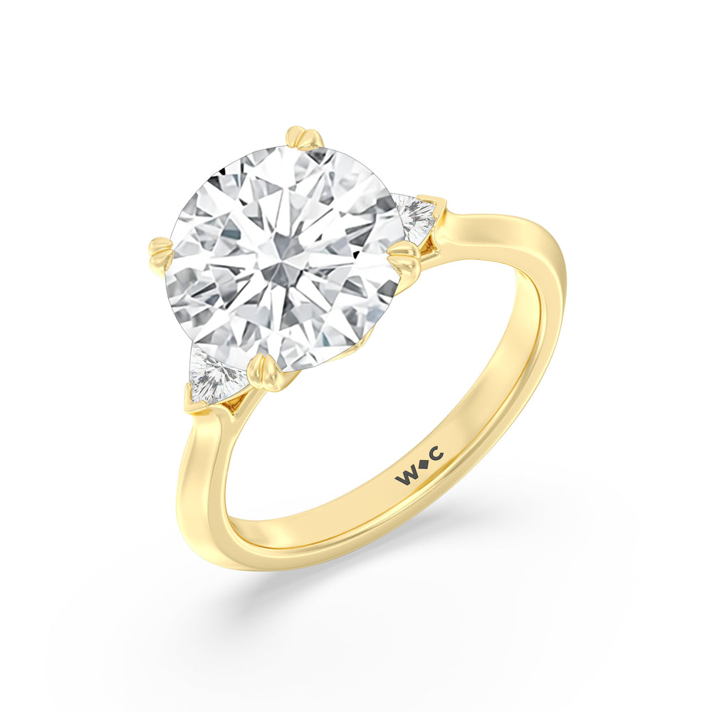 Elegance Trillion Three Stone Engagement Ring with Round Cut Diamond in 14KT Yellow Gold view 4
