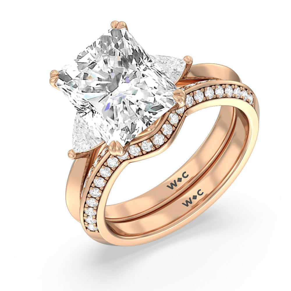 Elegance Trillion Three Stone Engagement Ring with Round Cut Diamond in 14KT Rose Gold view 7
