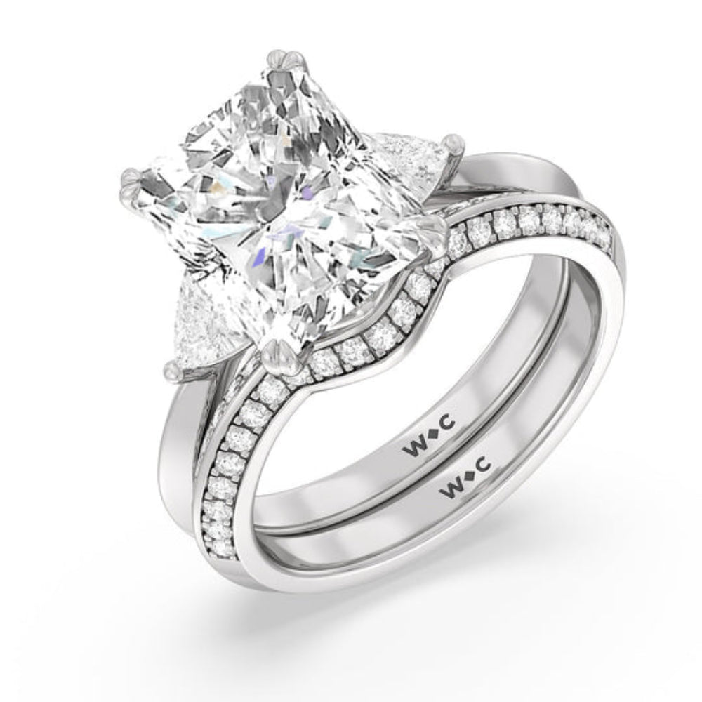 Elegance Trillion Three Stone Engagement Ring with Round Cut Diamond in 14KT Rose Gold view 5
