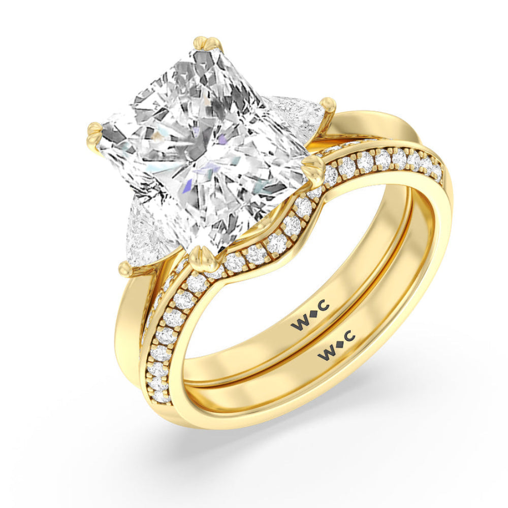 Elegance Trillion Three Stone Engagement Ring with Round Cut Diamond in 14KT Rose Gold view 6
