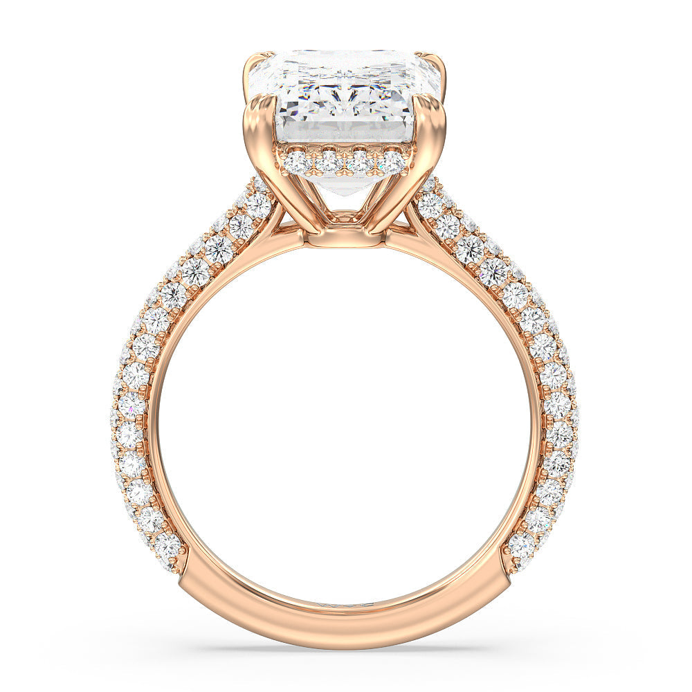 Emerald Cut Elegance Diamond Studded Gallery Hidden Halo Engagement Ring (E+ VVS+) with Lab Grown Diamond in 14KT Rose Gold view 2
