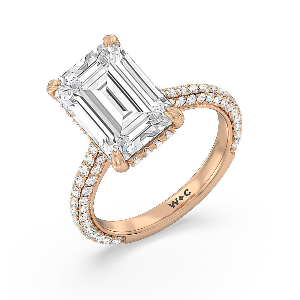 Emerald Cut Elegance Diamond Studded Gallery Hidden Halo Engagement Ring (E+ VVS+) with Lab Grown Diamond in 14KT Rose Gold view 3
