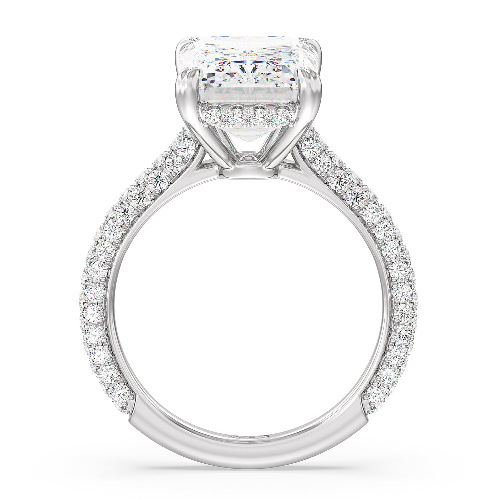 Emerald Cut Elegance Diamond Studded Gallery Hidden Halo Engagement Ring (E+ VVS+) with Lab Grown Diamond in 14KT Platinum view 2
