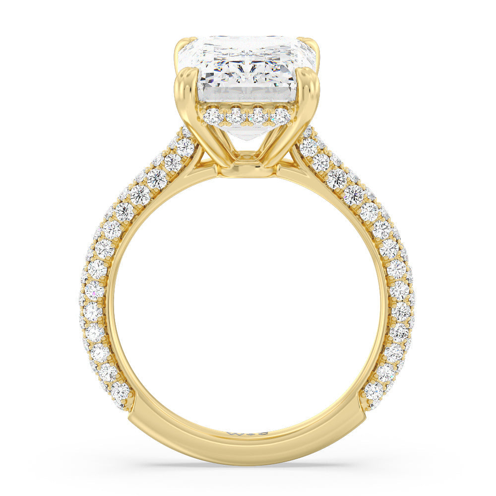 Emerald Cut Elegance Diamond Studded Gallery Hidden Halo Engagement Ring (E+ VVS+) with Lab Grown Diamond in 14KT Yellow Gold view 2
