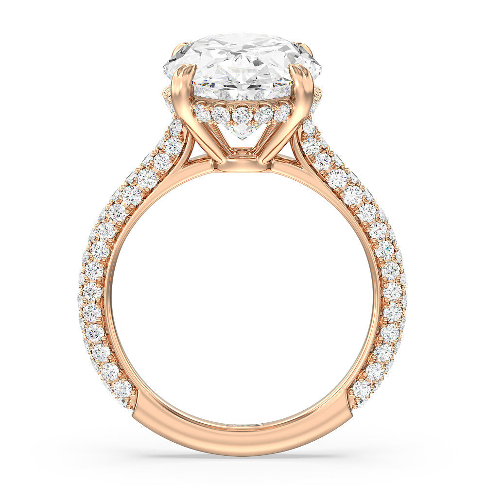 Oval Cut Elegance Diamond Studded Gallery Hidden Halo Engagement Ring (E+ VVS+) with Lab Grown Diamond in 14KT Rose Gold view 2
