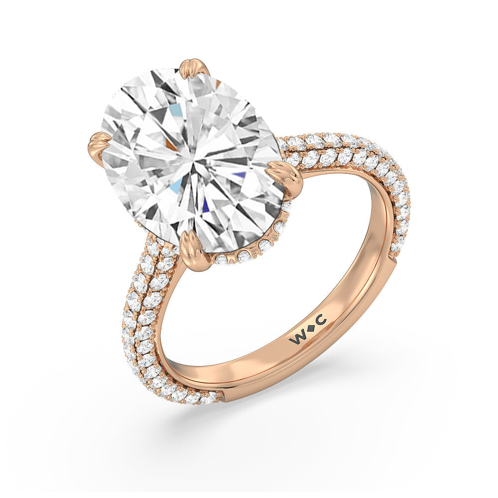 Oval Cut Elegance Diamond Studded Gallery Hidden Halo Engagement Ring (E+ VVS+) with Lab Grown Diamond in 14KT Rose Gold view 3
