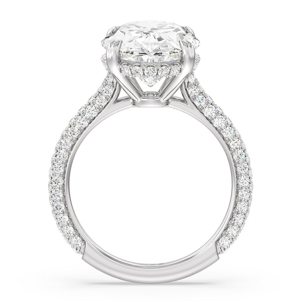 Oval Cut Elegance Diamond Studded Gallery Hidden Halo Engagement Ring (E+ VVS+) with Lab Grown Diamond in 14KT Platinum view 2
