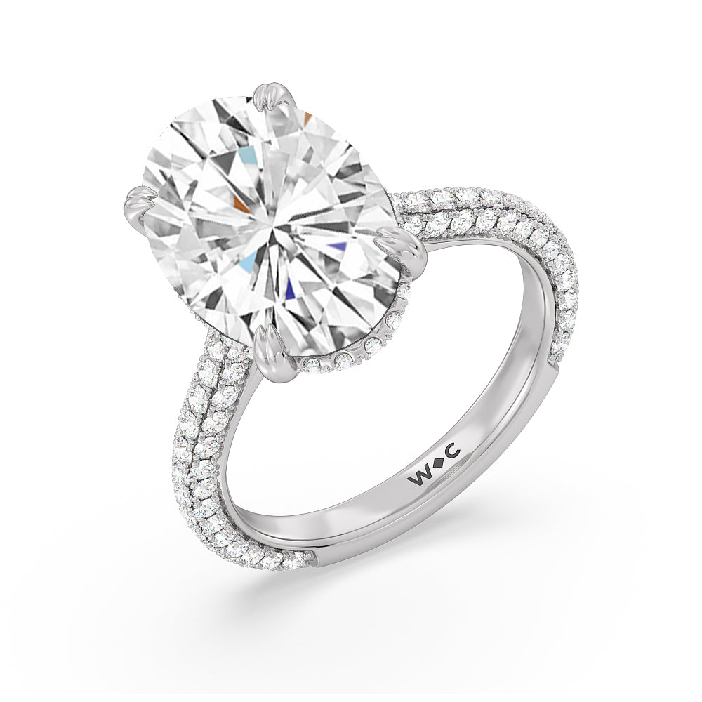 Oval Cut Elegance Diamond Studded Gallery Hidden Halo Engagement Ring (E+ VVS+) with Lab Grown Diamond in 14KT Platinum view 3

